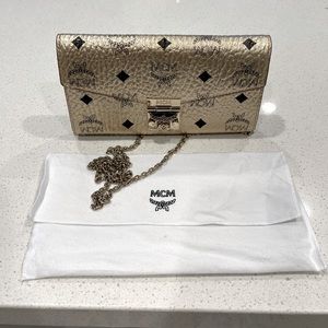 Gold Metallic MCM Wallet on a Chain